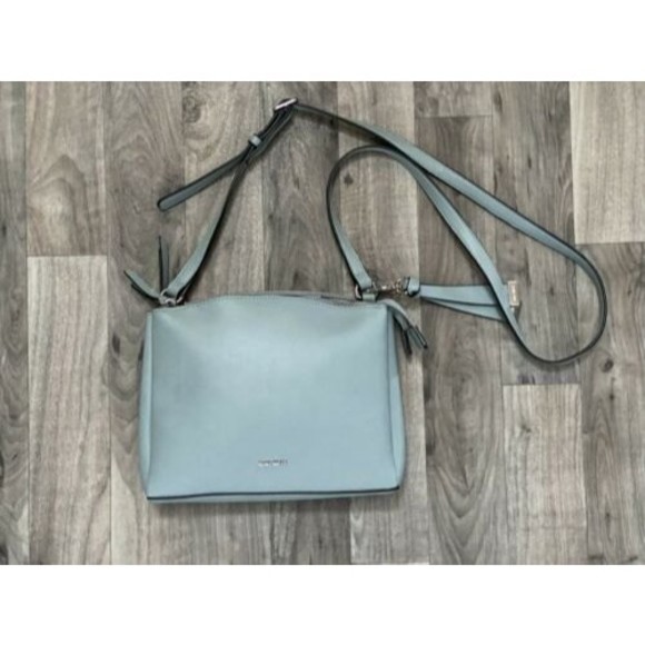 Nine West Crossbody Purse Levona Handbag Lt Blue Double Silver Zip Top Key Chain - Picture 1 of 8